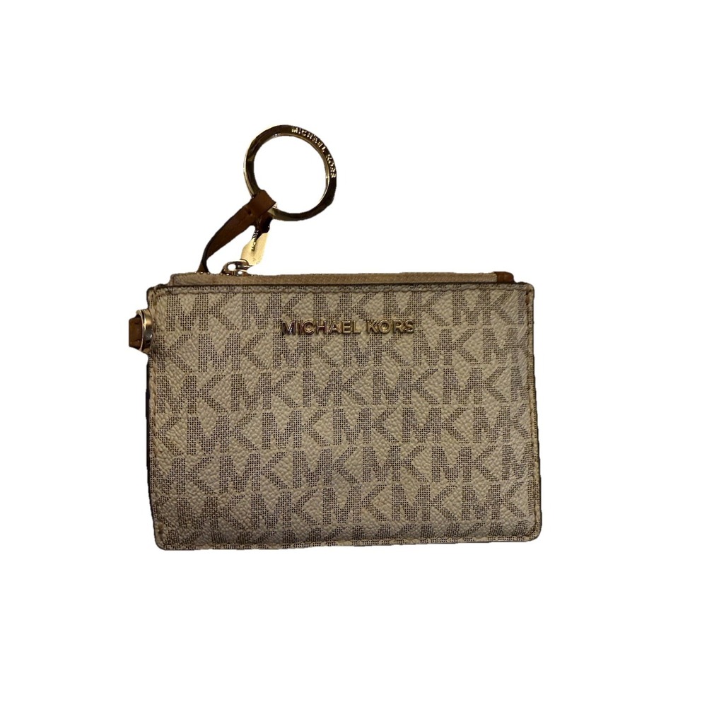 MICHAEL KORS JET SET TRAVEL COIN KEYCHAIN ID POUCH TAN BROWN